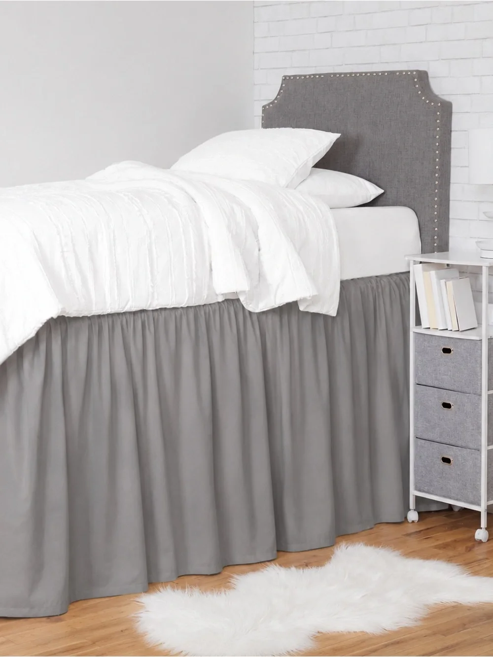Dormify Grey Tufted Headboard with Matching Bedskirt